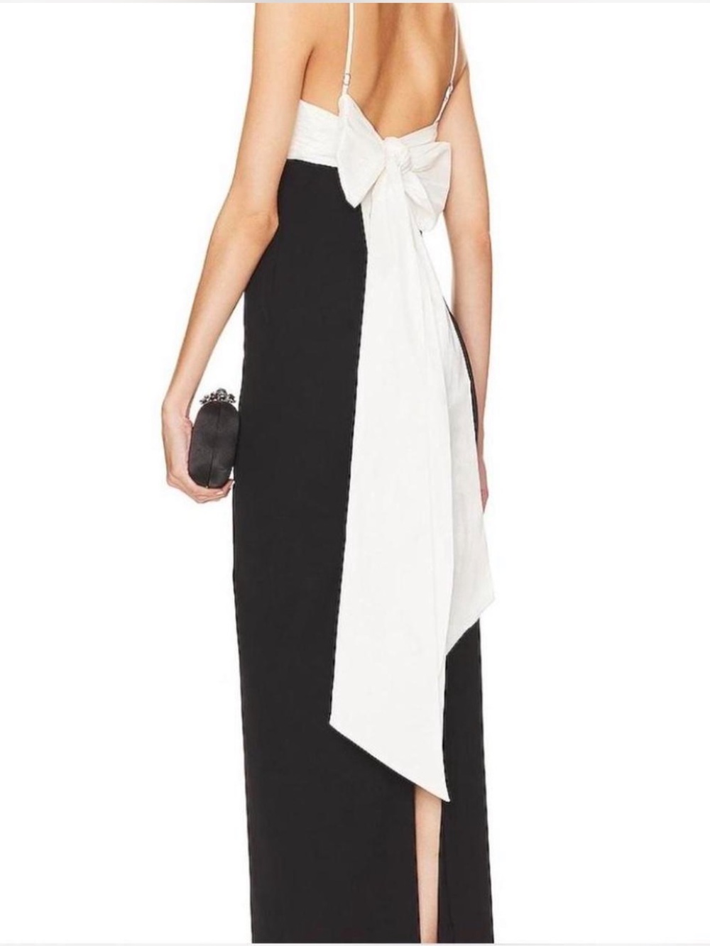 Elegant Black & White Bow-Back Evening Dress